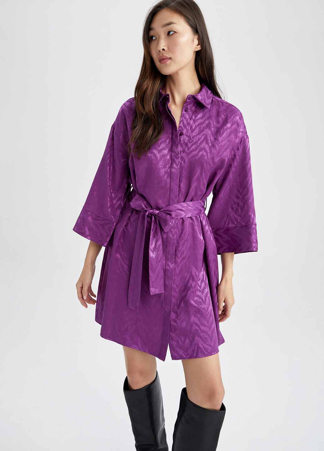 Фиолетовое кэжуал платье рубашка DeFacto однотонное