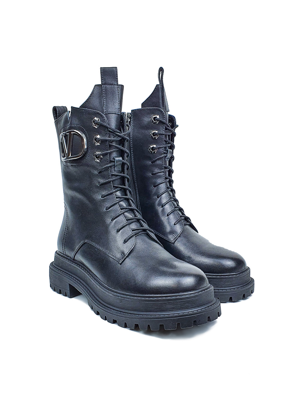 Зимние женские ботинки зима кожаные черные на шнуровке Brocoli