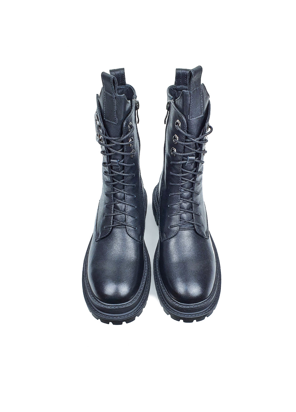 Зимние женские ботинки зима кожаные черные на шнуровке Brocoli