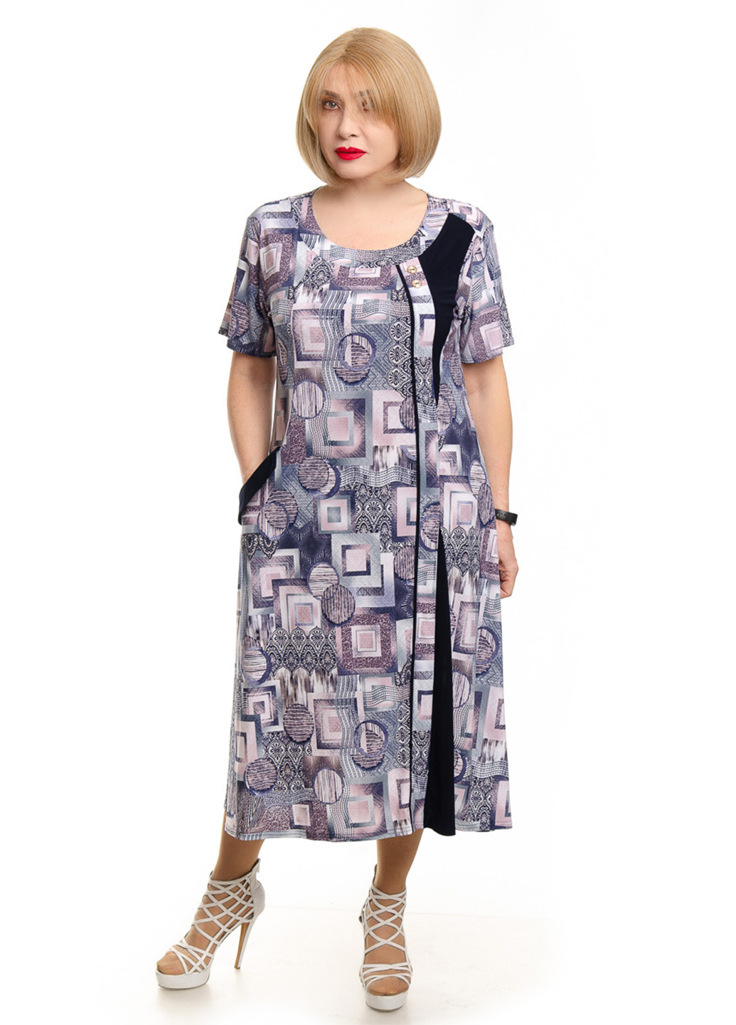 Бузкова кежуал сукня а-силует LibeAmore з абстрактним візерунком
