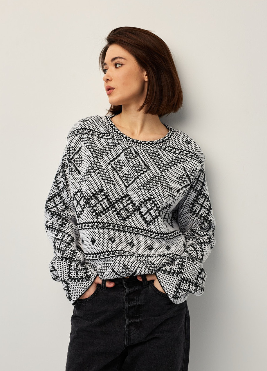 Серый демисезонный джемпер в украинском стиле «зарина» серый MEREZHKA