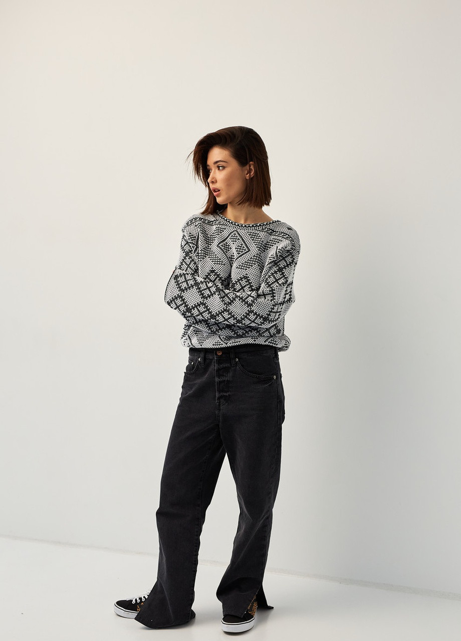 Серый демисезонный джемпер в украинском стиле «зарина» серый MEREZHKA