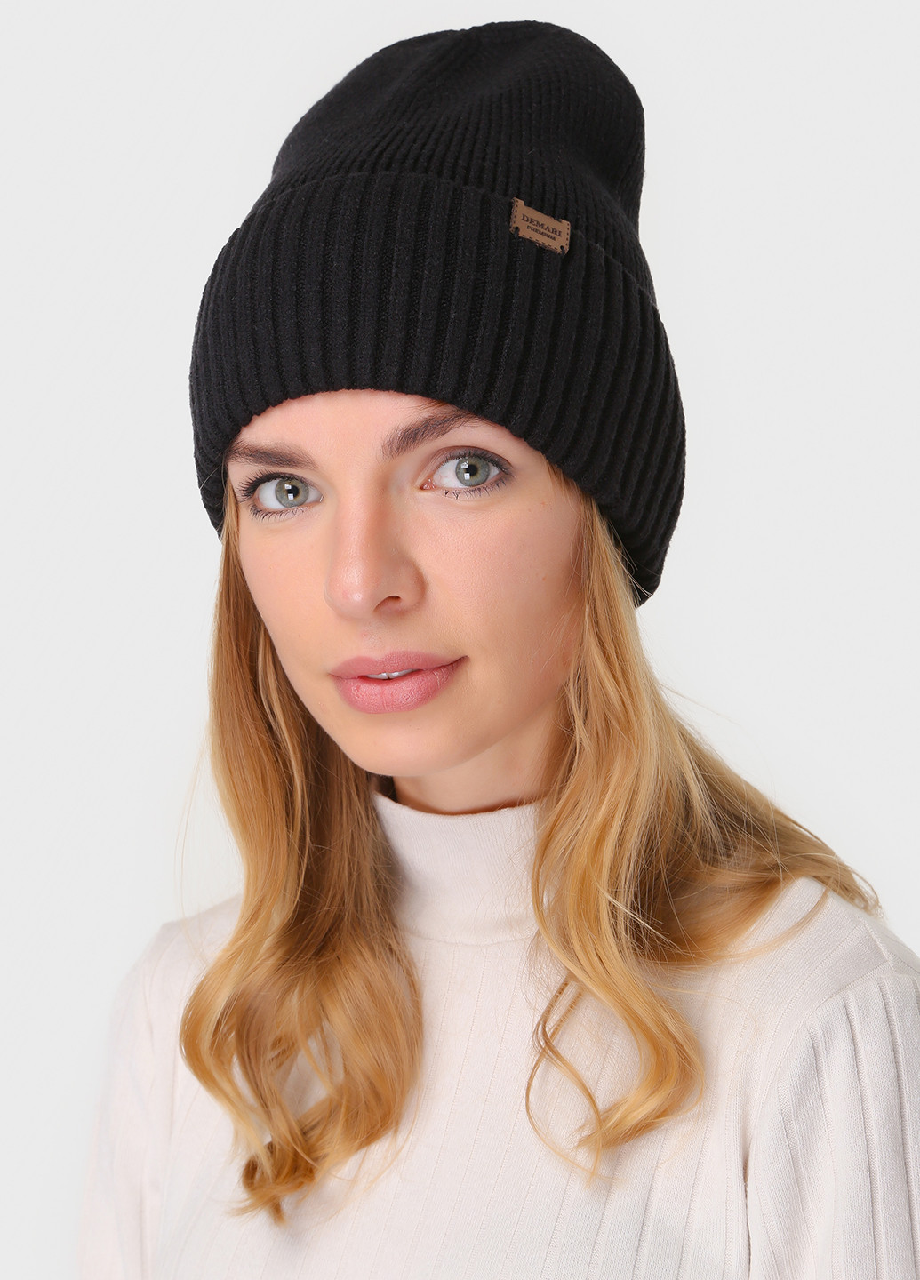 Тепла зимова кашемірова жіноча шапка з відворотом без підкладки 500003 DeMari (244712912)