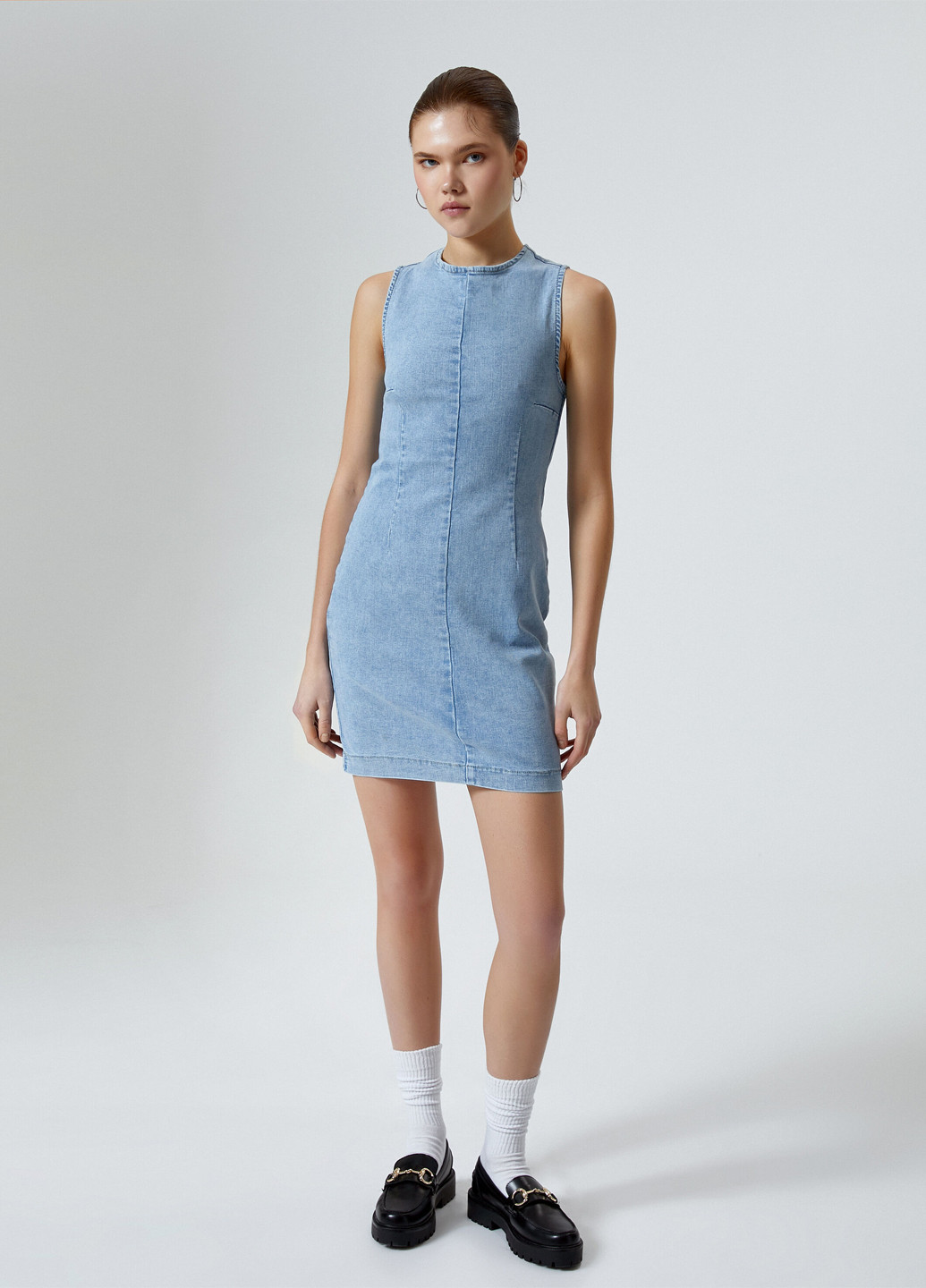 Голубое джинсовое платье силуэтная KOTON однотонное