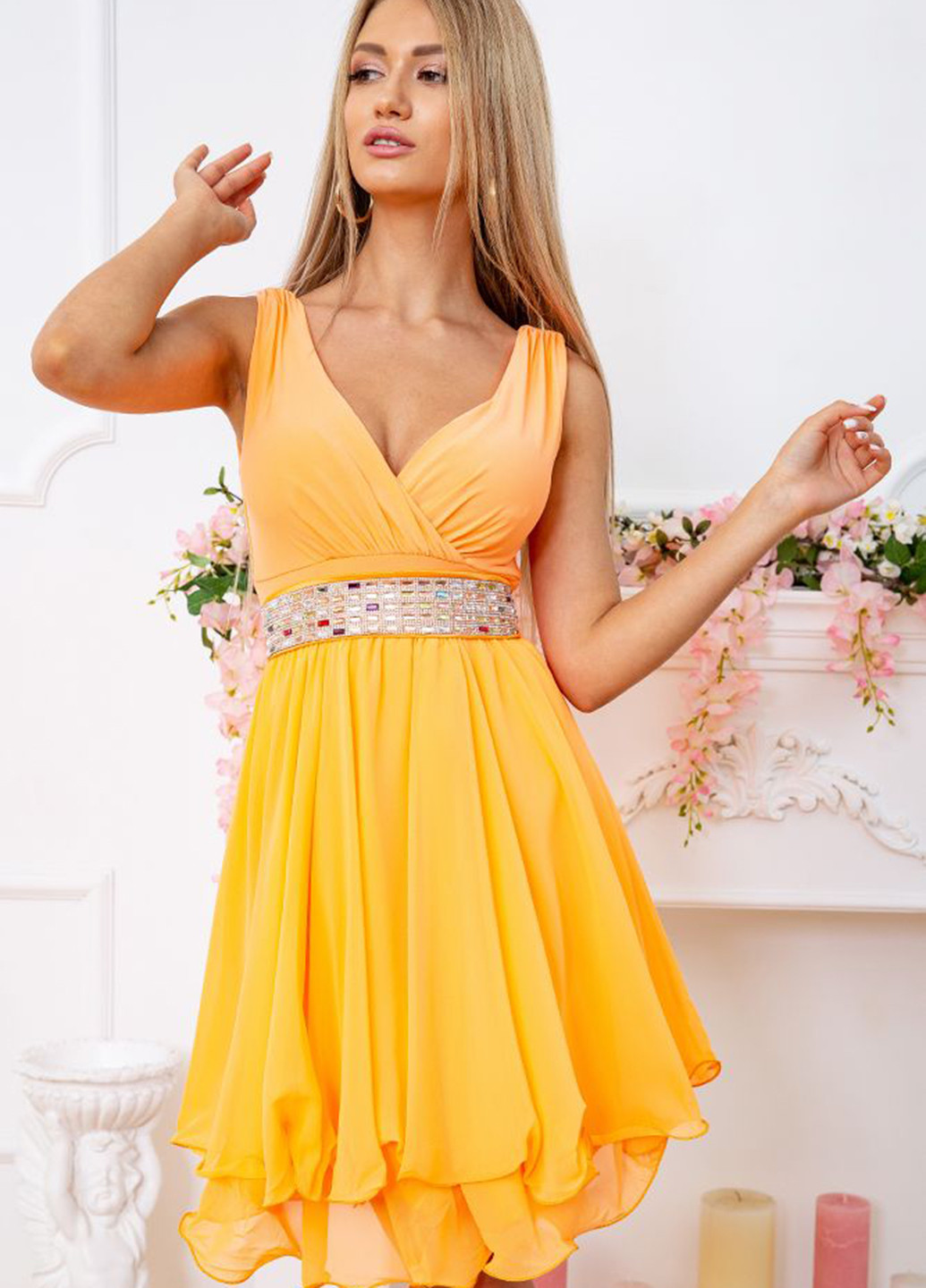 Оранжевое коктейльное платье с юбкой-солнце Ager однотонное