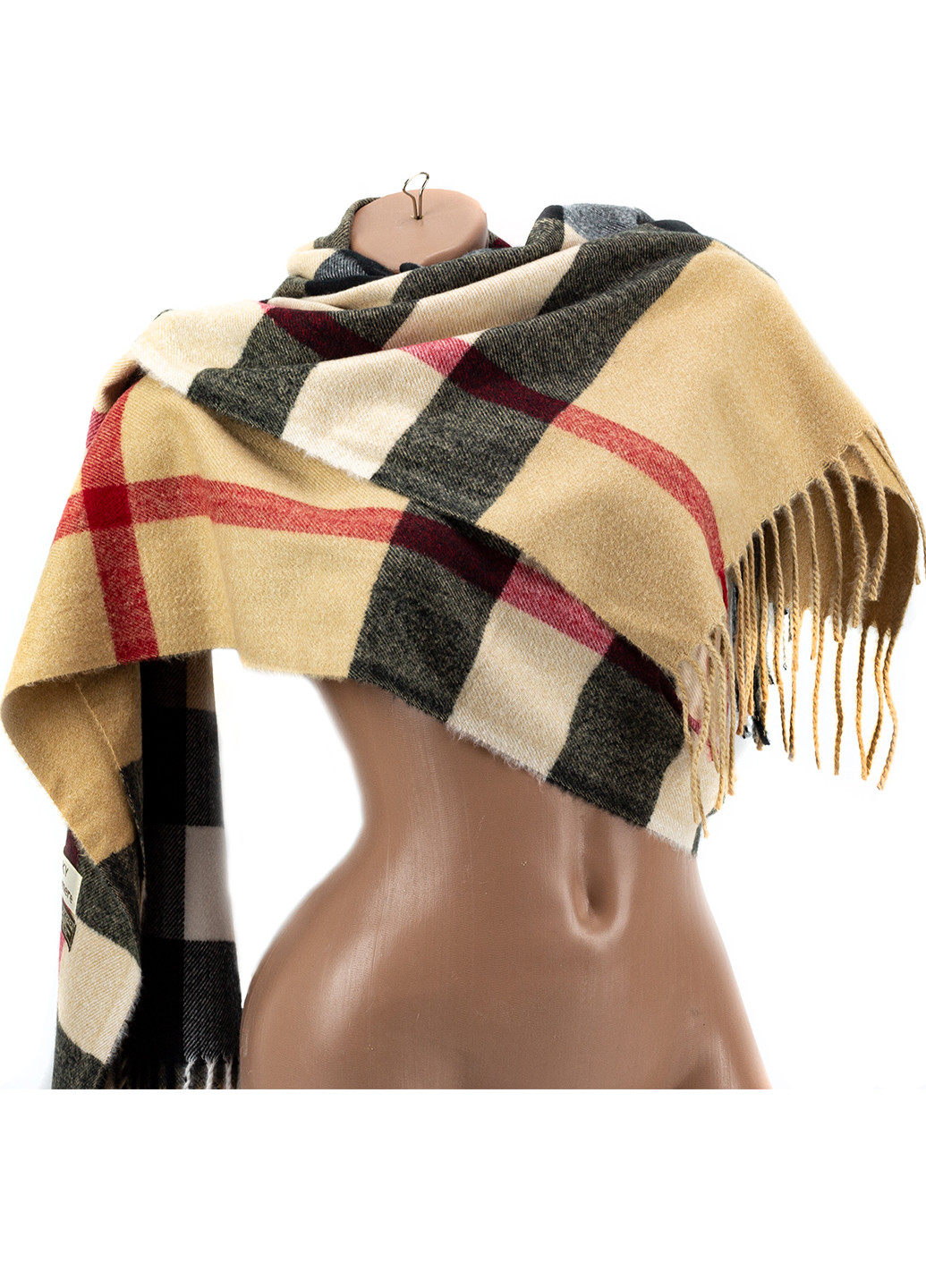 Женский кашемировый шарф LuxWear S131002 клетка бежевый кэжуал