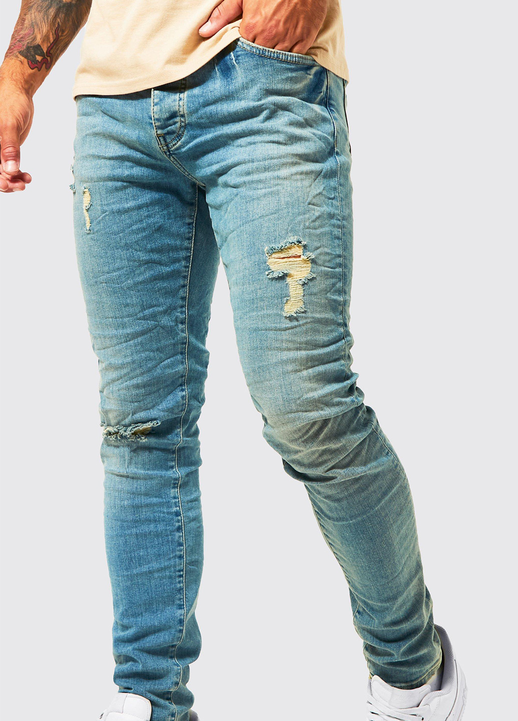 Голубые демисезонные скинни джинсы Boohoo