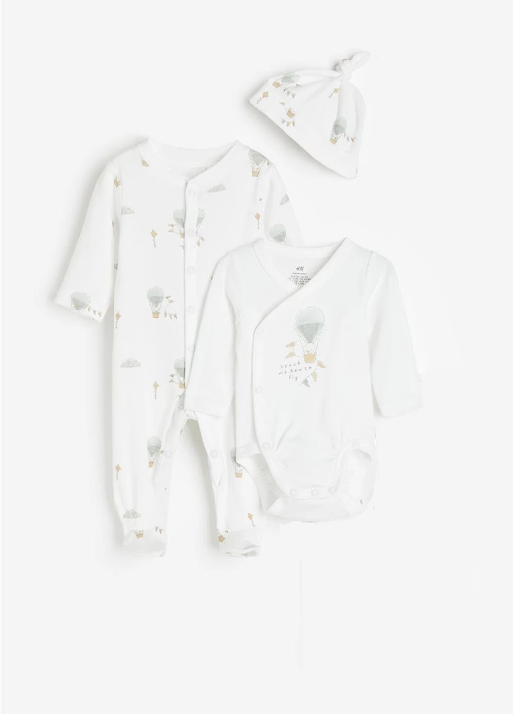 Білий демісезонний комплект (шапка, чоловічок, боді) H&M