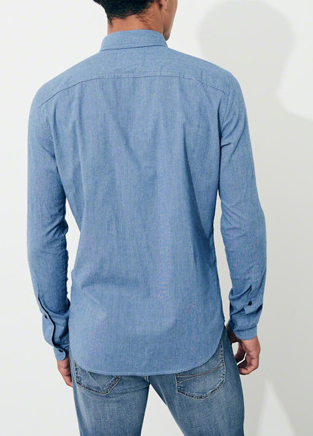 Синяя кэжуал рубашка однотонная Hollister с длинным рукавом