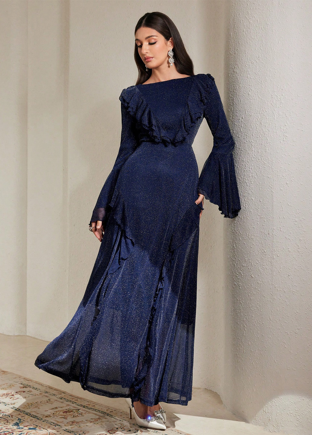 Синя вечірня сукня кльош SHEIN однотонна