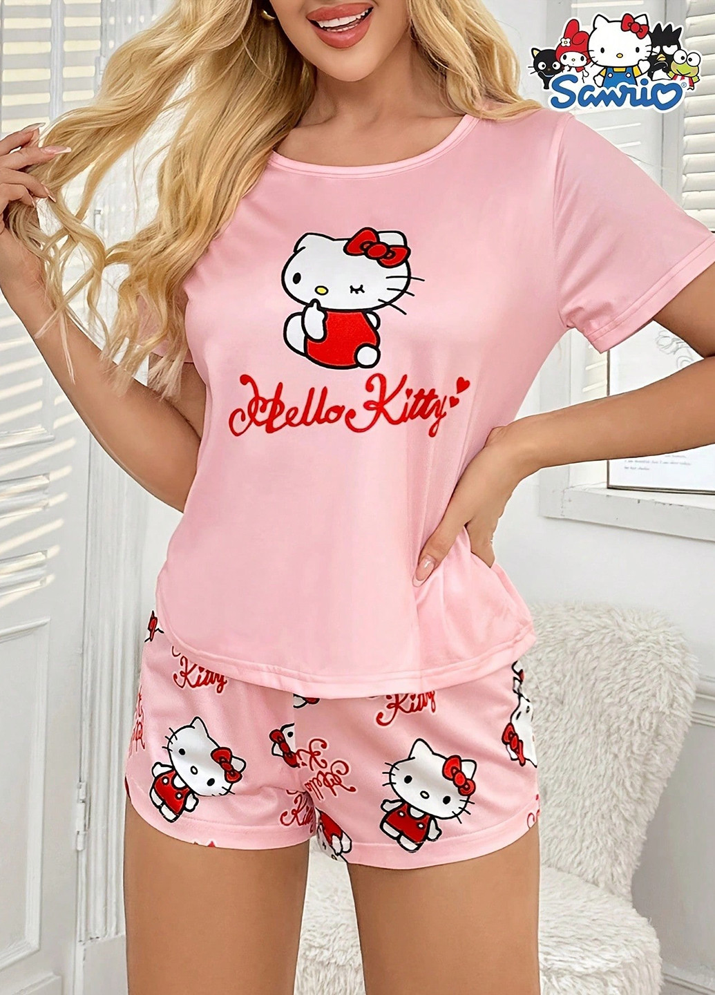 Розовая всесезон пижама (футболка, шорты) футболка + шорты SHEIN