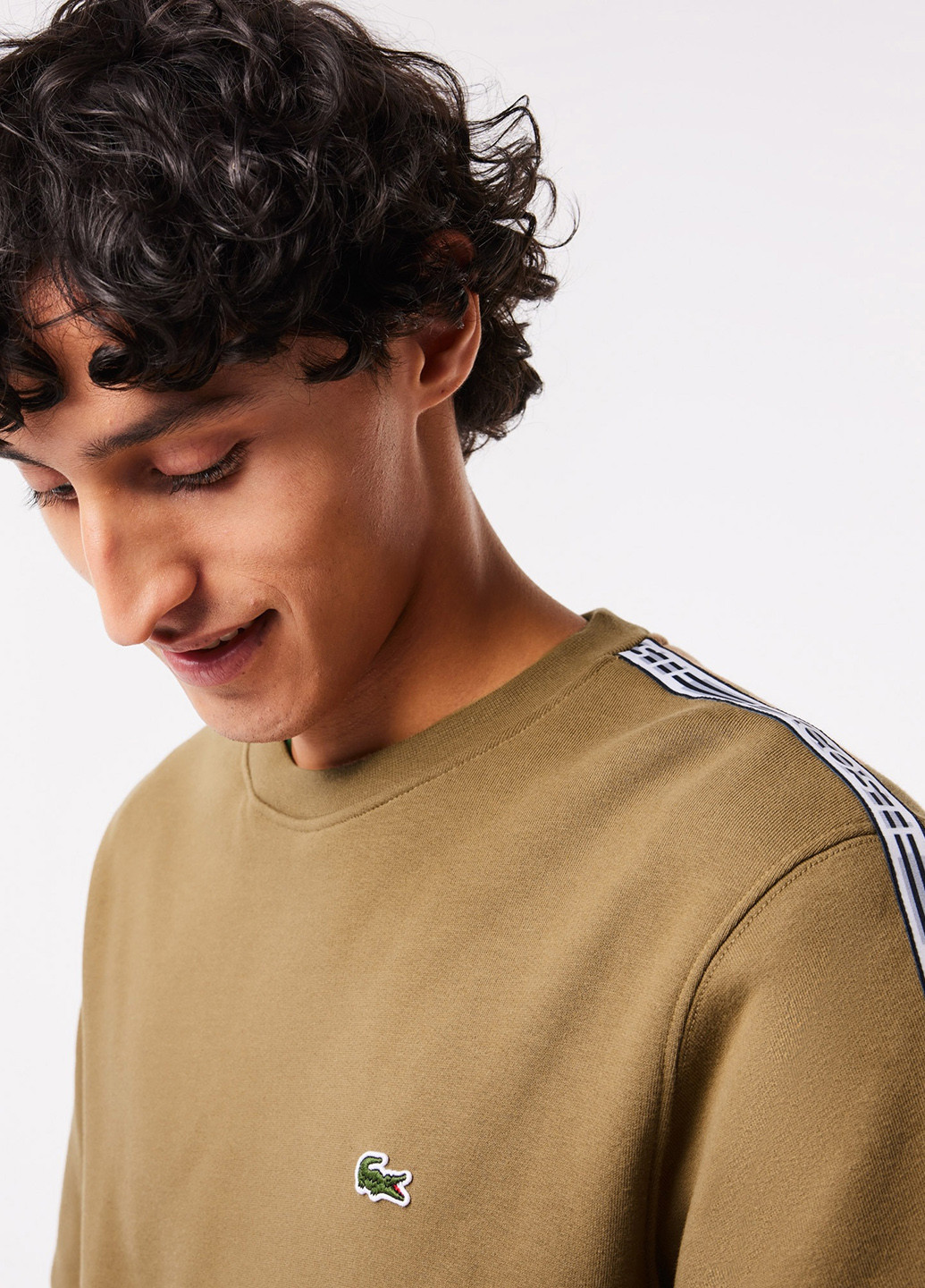 Светло-коричневый свитшот Lacoste однотонный лампасы, вышивка (329629207)