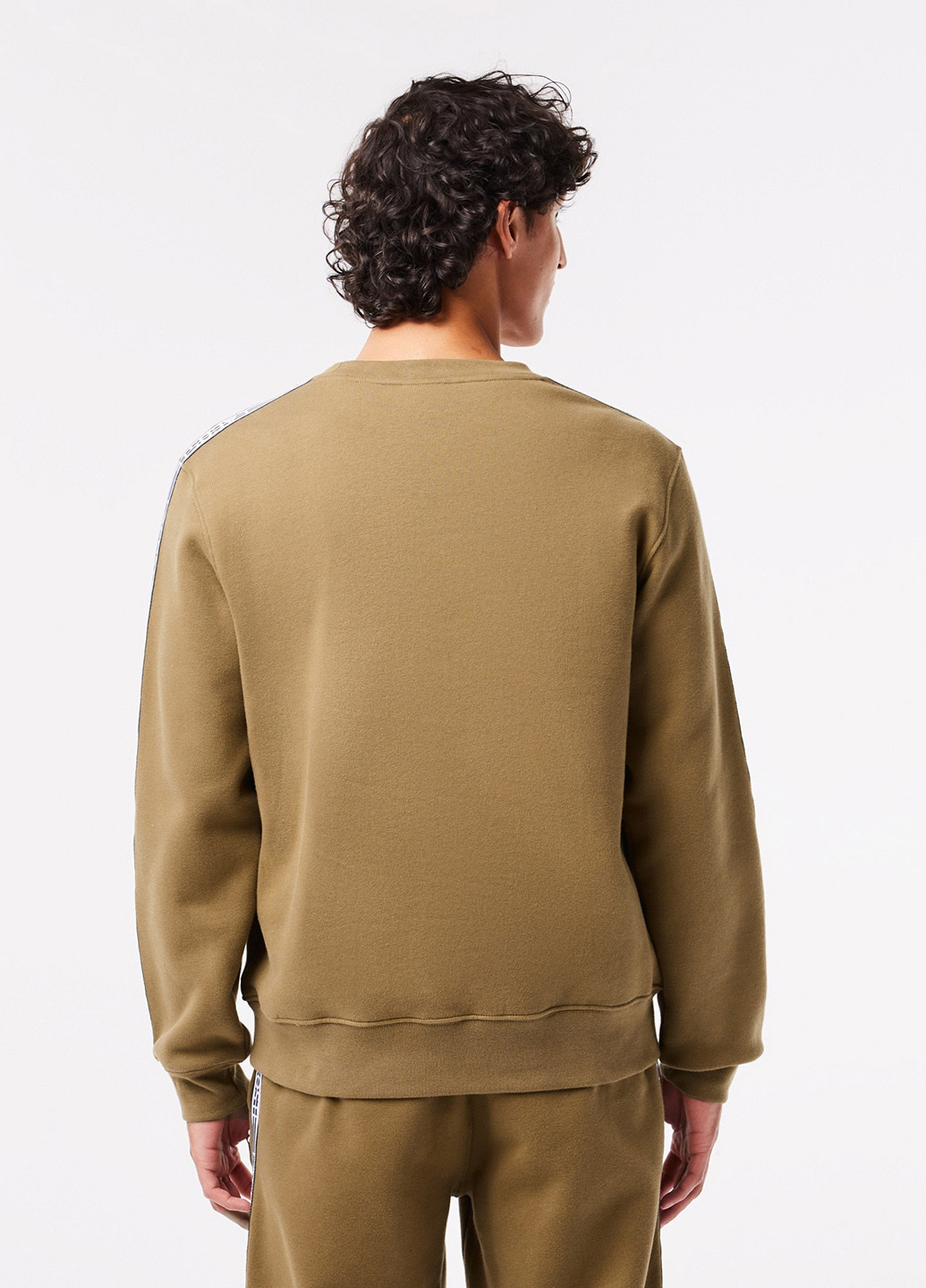 Светло-коричневый свитшот Lacoste однотонный лампасы, вышивка (329629207)