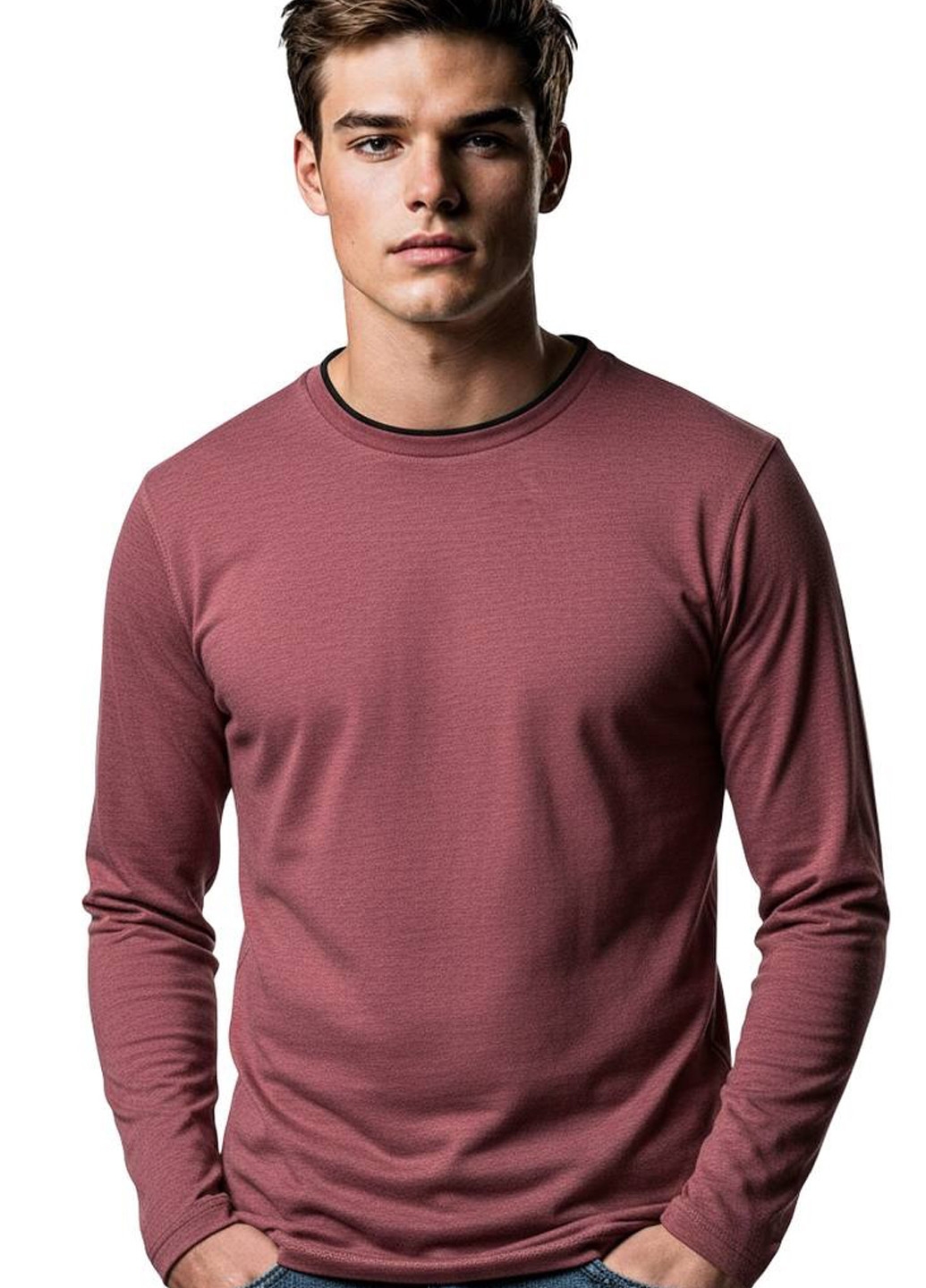 Лонгслів Roundtree & Yorke меланж світло-бордовий спортивні, кежуали бавовна