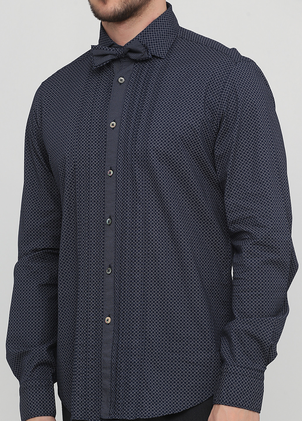 Темно-синяя классическая рубашка с геометрическим узором Rossi
