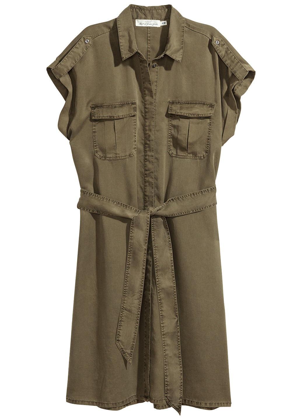 Оливковое (хаки) кэжуал платье рубашка H&M однотонное