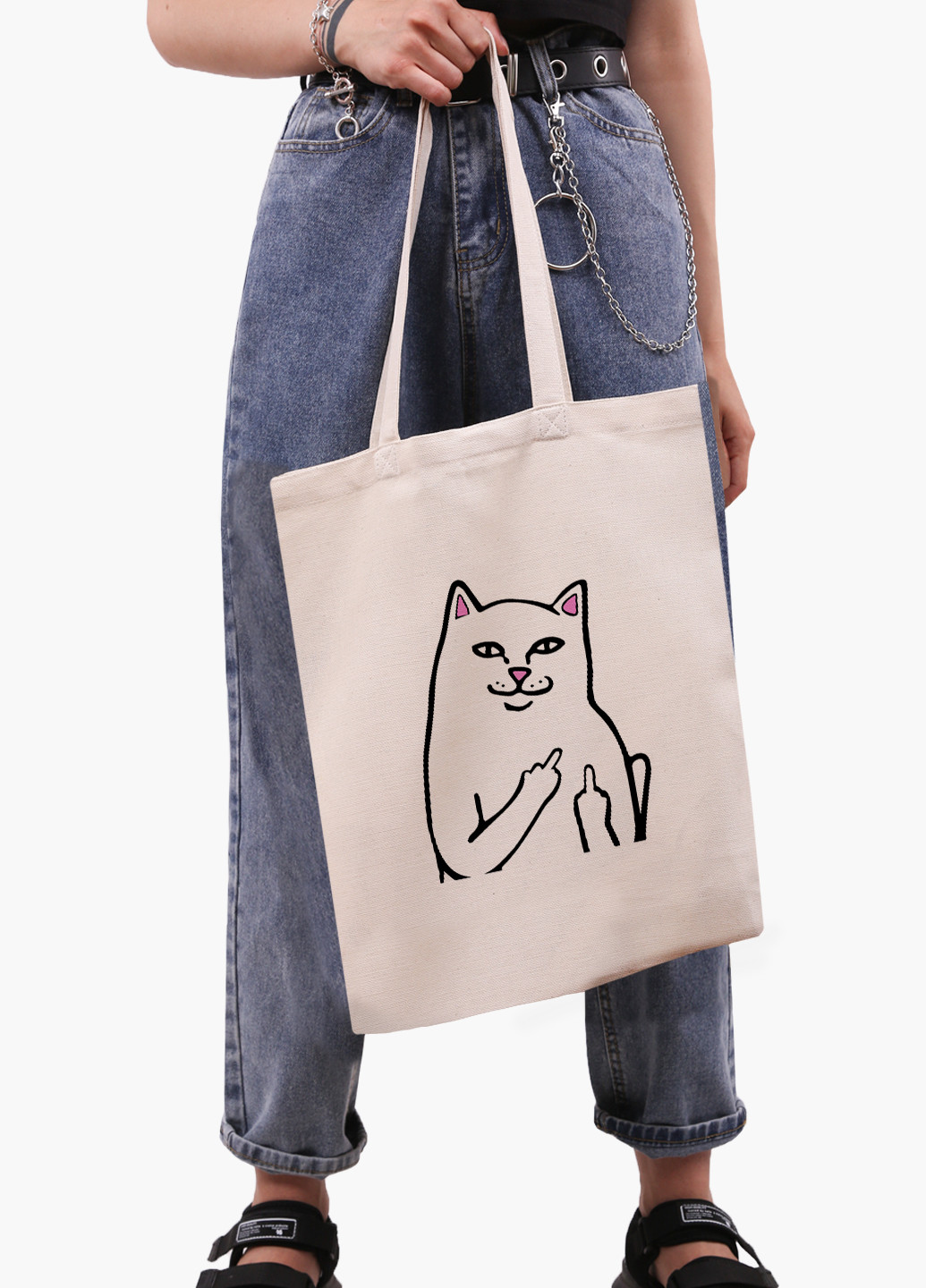 Еко сумка шоппер біла мем Білий Кіт з пальцем (meme Cat Middle finger) (9227-2851-WT-1) Еко сумка шоппер біла 41*35 см MobiPrint (221682910)