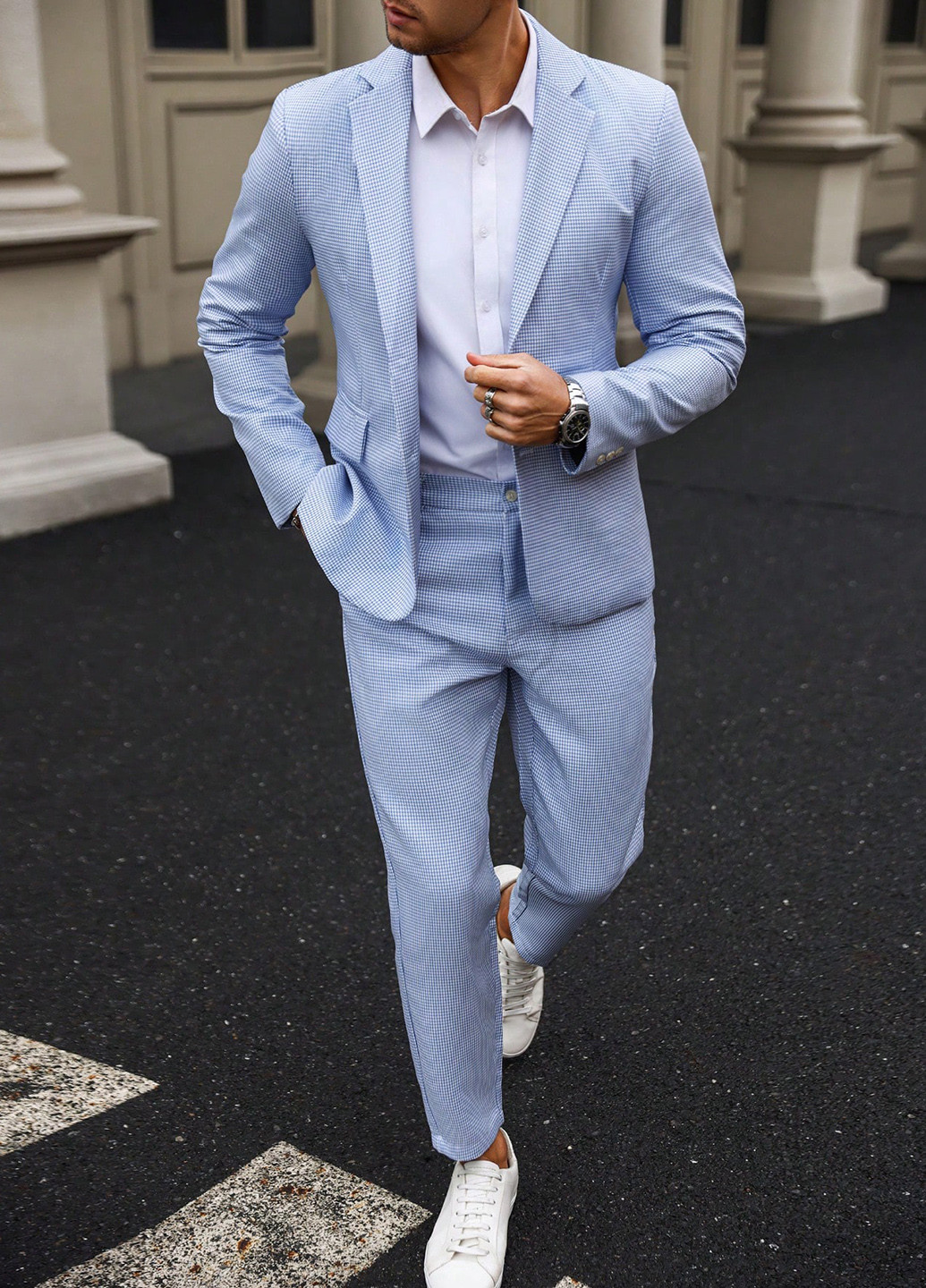 Блакитний демісезонний костюм (піджак, штани) брючний SHEIN