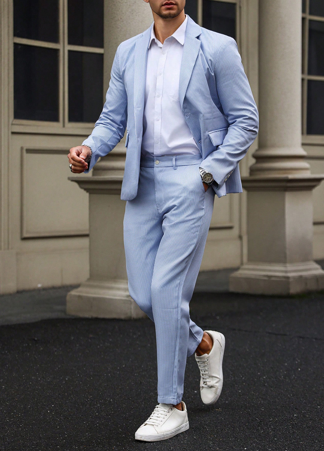 Блакитний демісезонний костюм (піджак, штани) брючний SHEIN