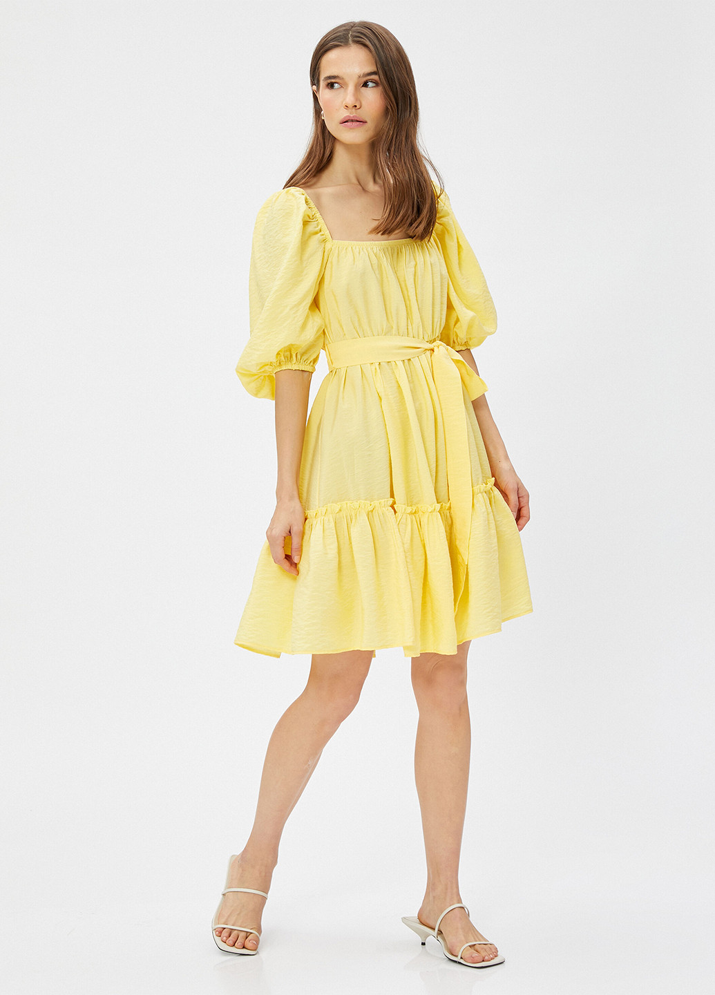 Желтое кэжуал платье клеш KOTON однотонное