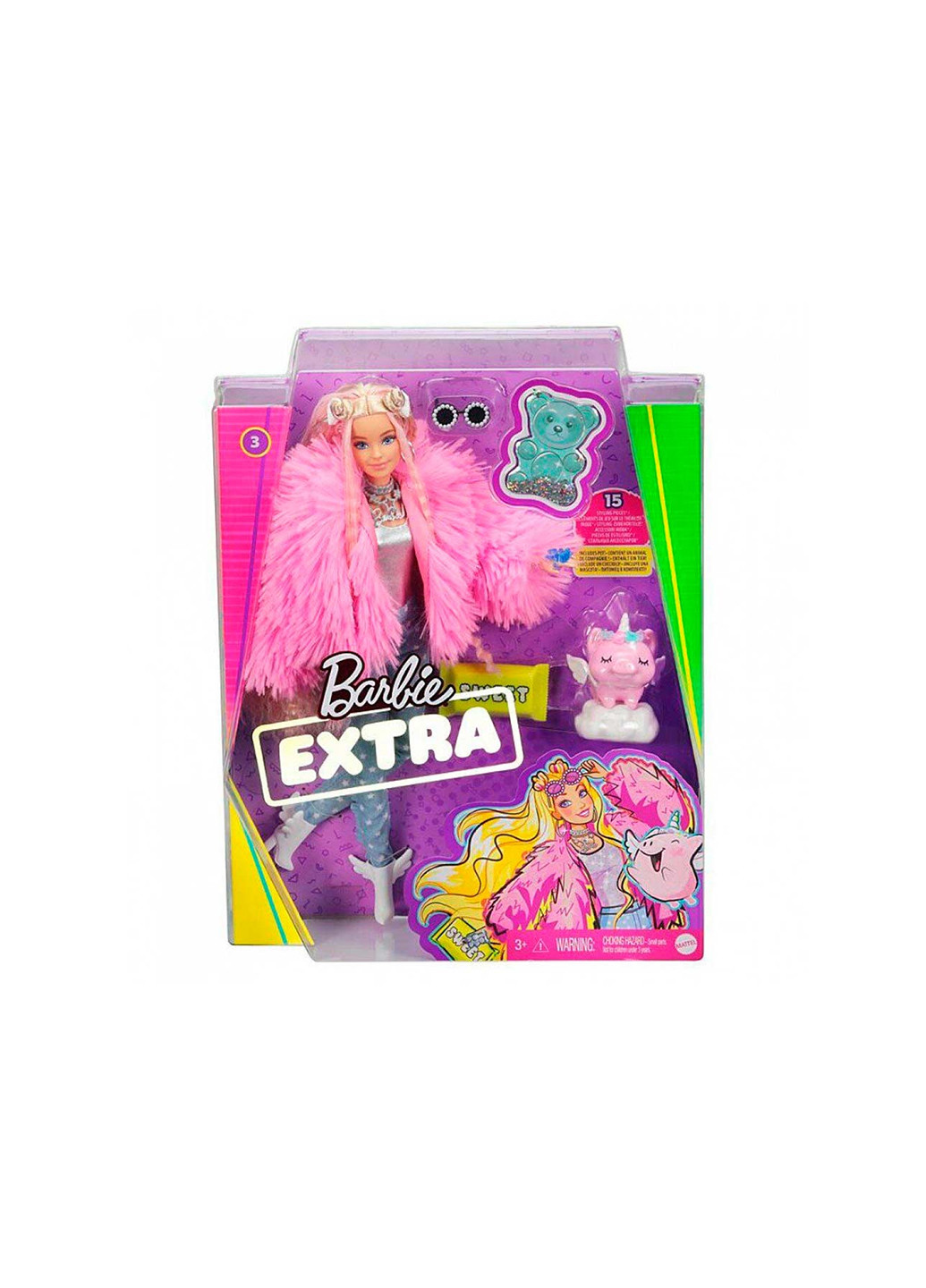Лялька "Екстра" в рожевому пухнастому жакеті Barbie grn28 (255292849)