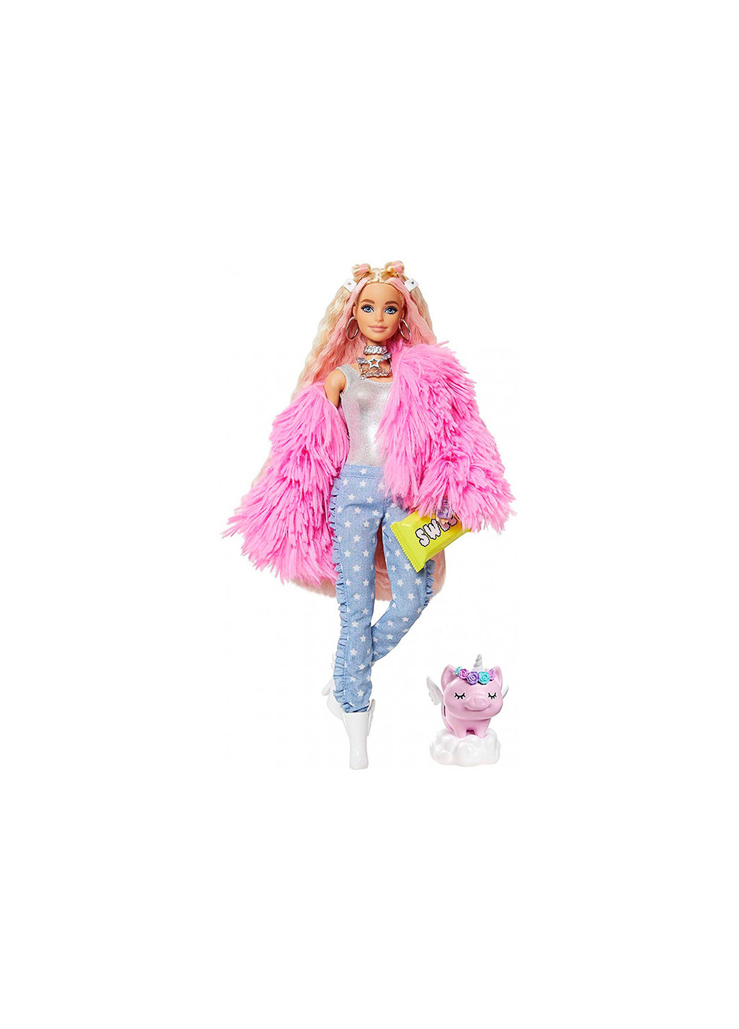Кукла "Экстра" в розовом пушистом жакете Barbie grn28 (255292849)
