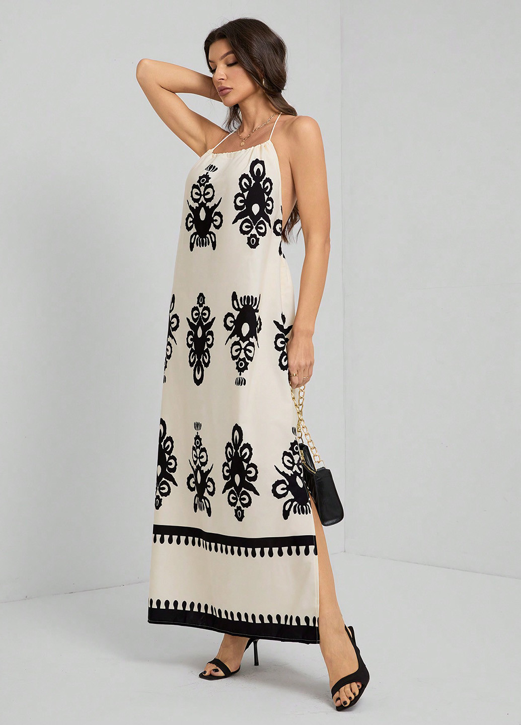 Айвори кэжуал платье с открытой спиной SHEIN с цветочным принтом