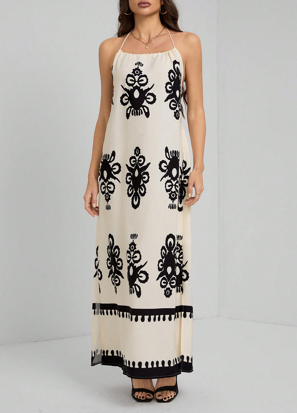 Айвори кэжуал платье с открытой спиной SHEIN с цветочным принтом