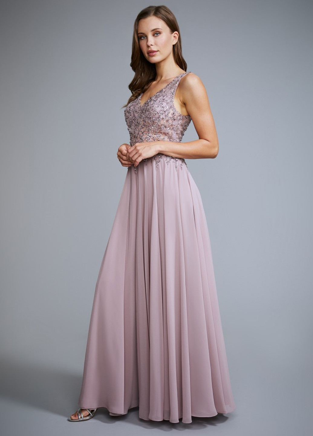 Рожева вечірня сукня в грецькому стилі Unique однотонна