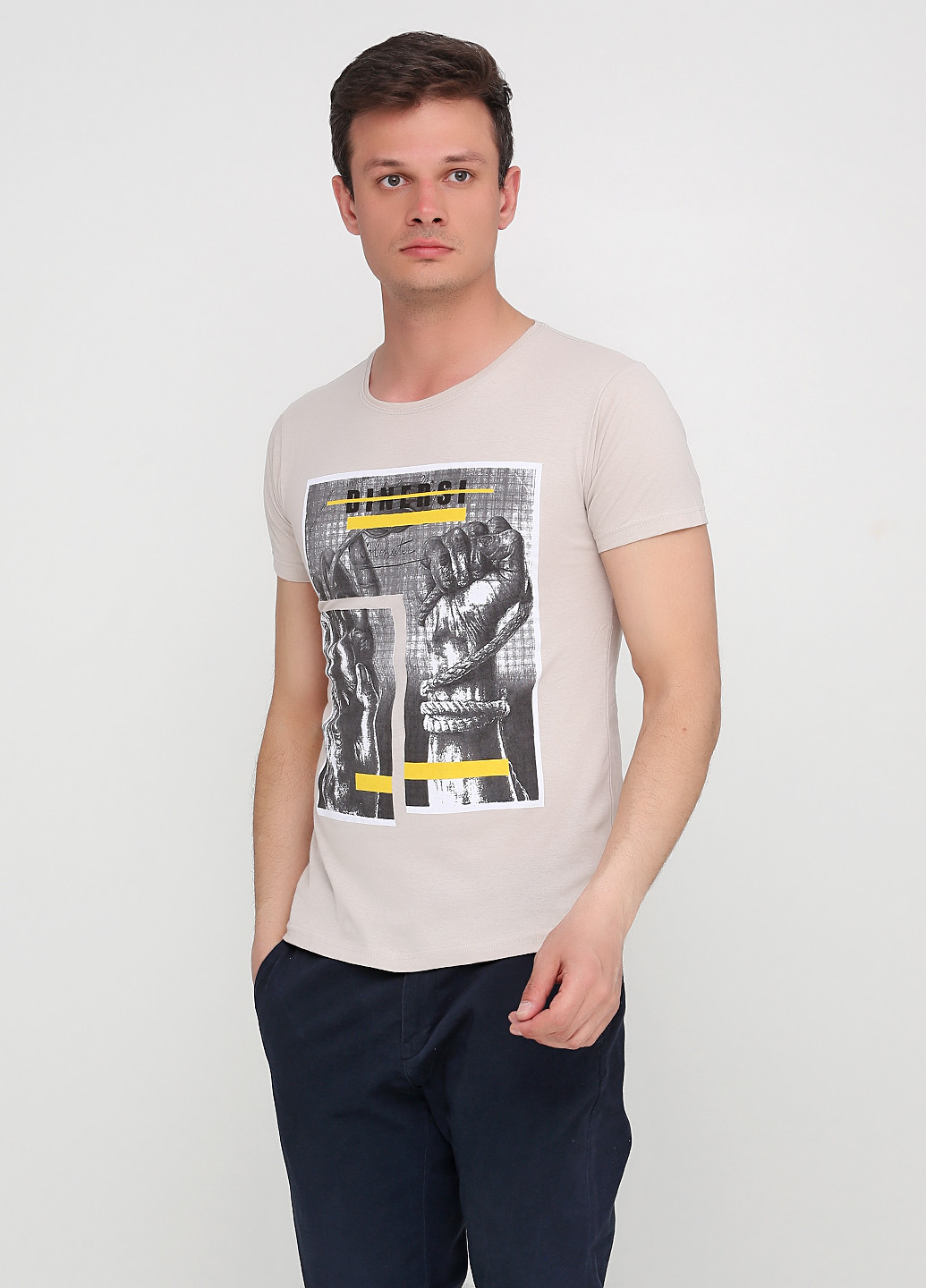 Сіро-бежева футболка з коротким рукавом Dinersi