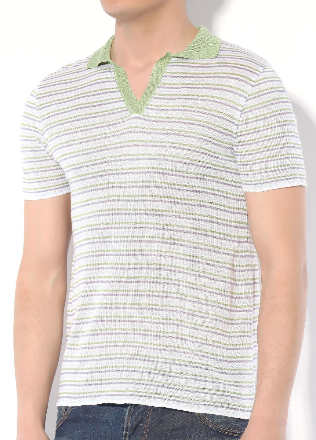 Салатовая футболка-поло для мужчин Flash в полоску