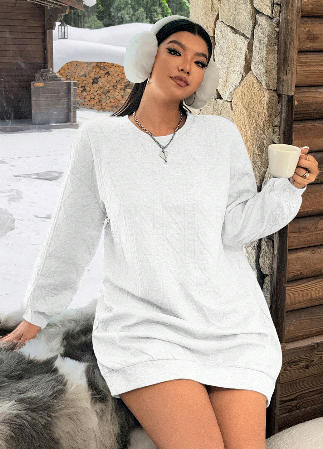 Білий кежуал сукня сукня-світшот, оверсайз SHEIN однотонна