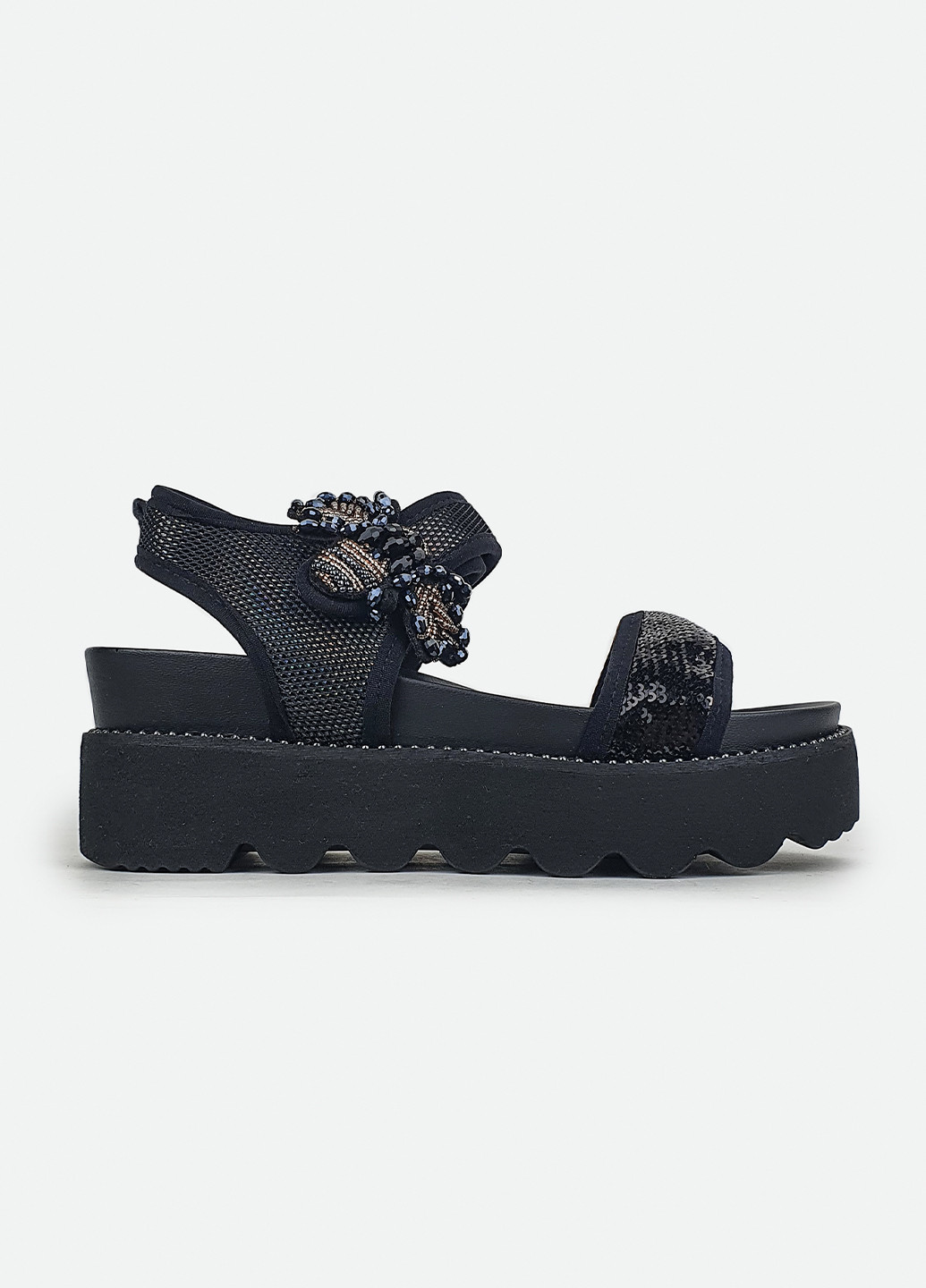 Кэжуал женские сандали текстильные на средней платформе черные 38 Fashion