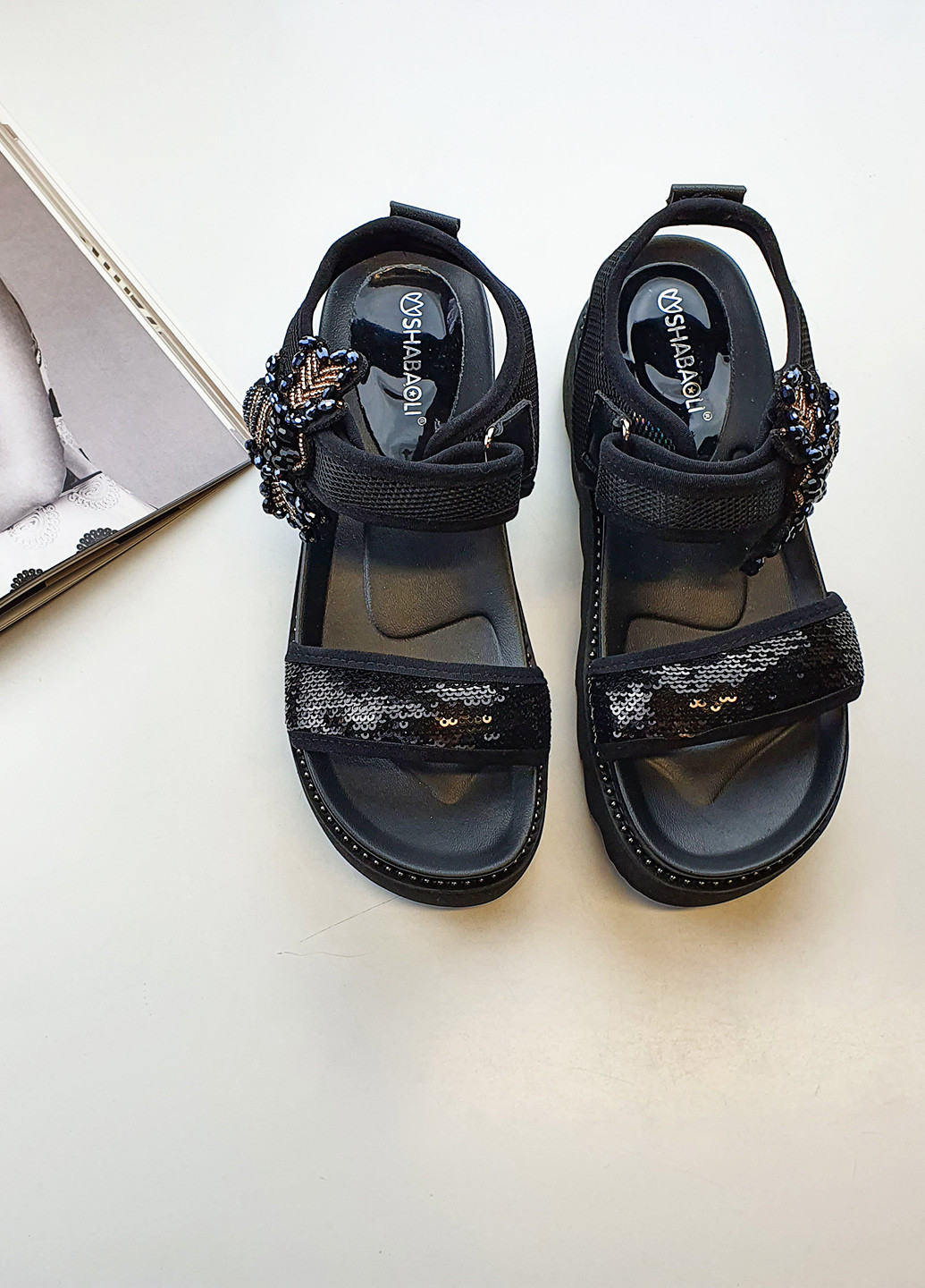 Кэжуал женские сандали текстильные на средней платформе черные 38 Fashion