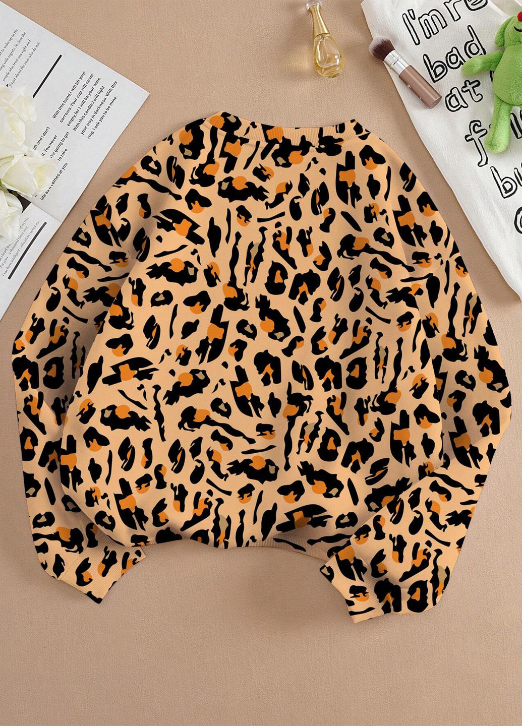 Комбинированный свитшот SHEIN анималистичный без декора (302439319)