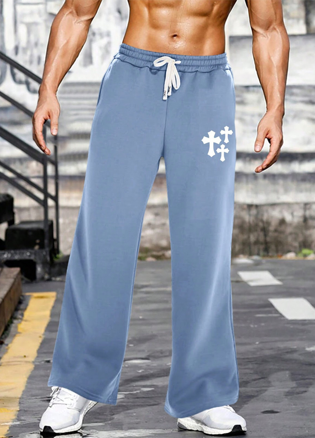 Серо-голубые спортивные демисезонные брюки SHEIN