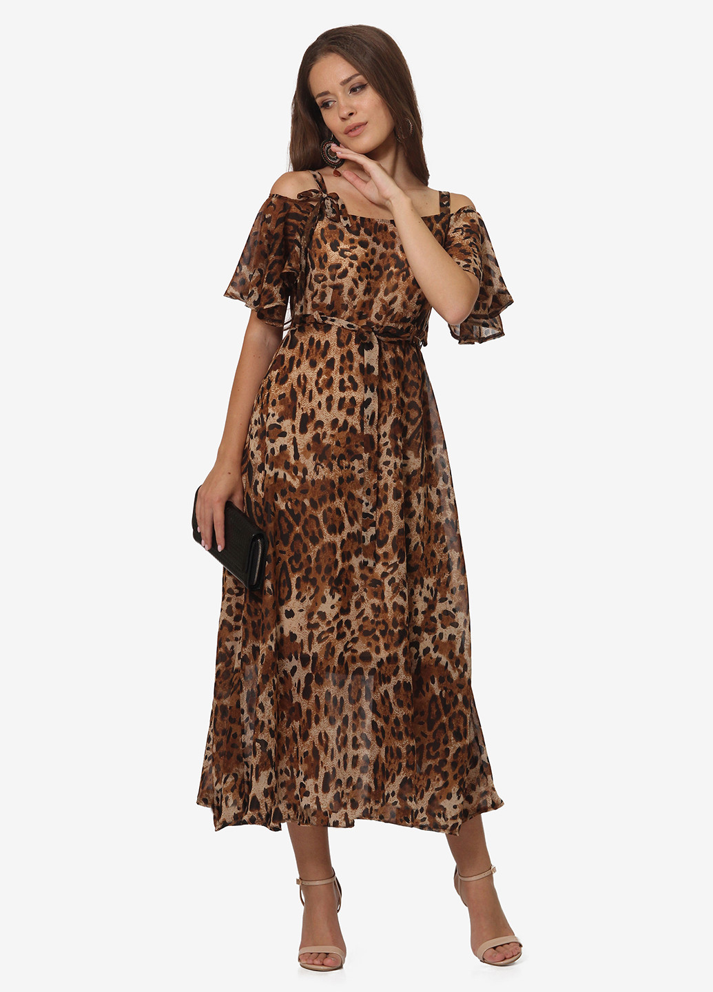 Коричнева кежуал сукня, сукня з відкритими плечима Lila Kass леопардовий