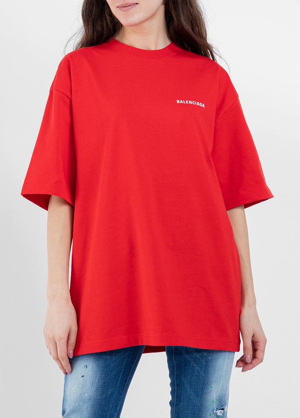 Красная белая футболка с логотипом Balenciaga