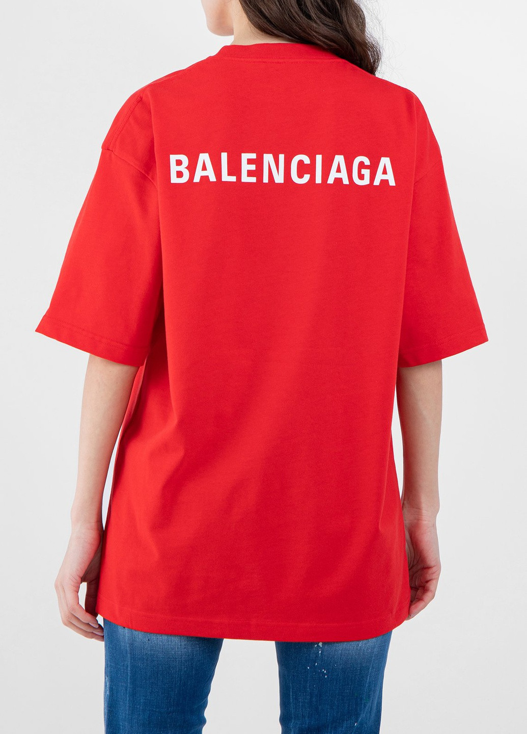 Червона біла футболка з логотипом Balenciaga