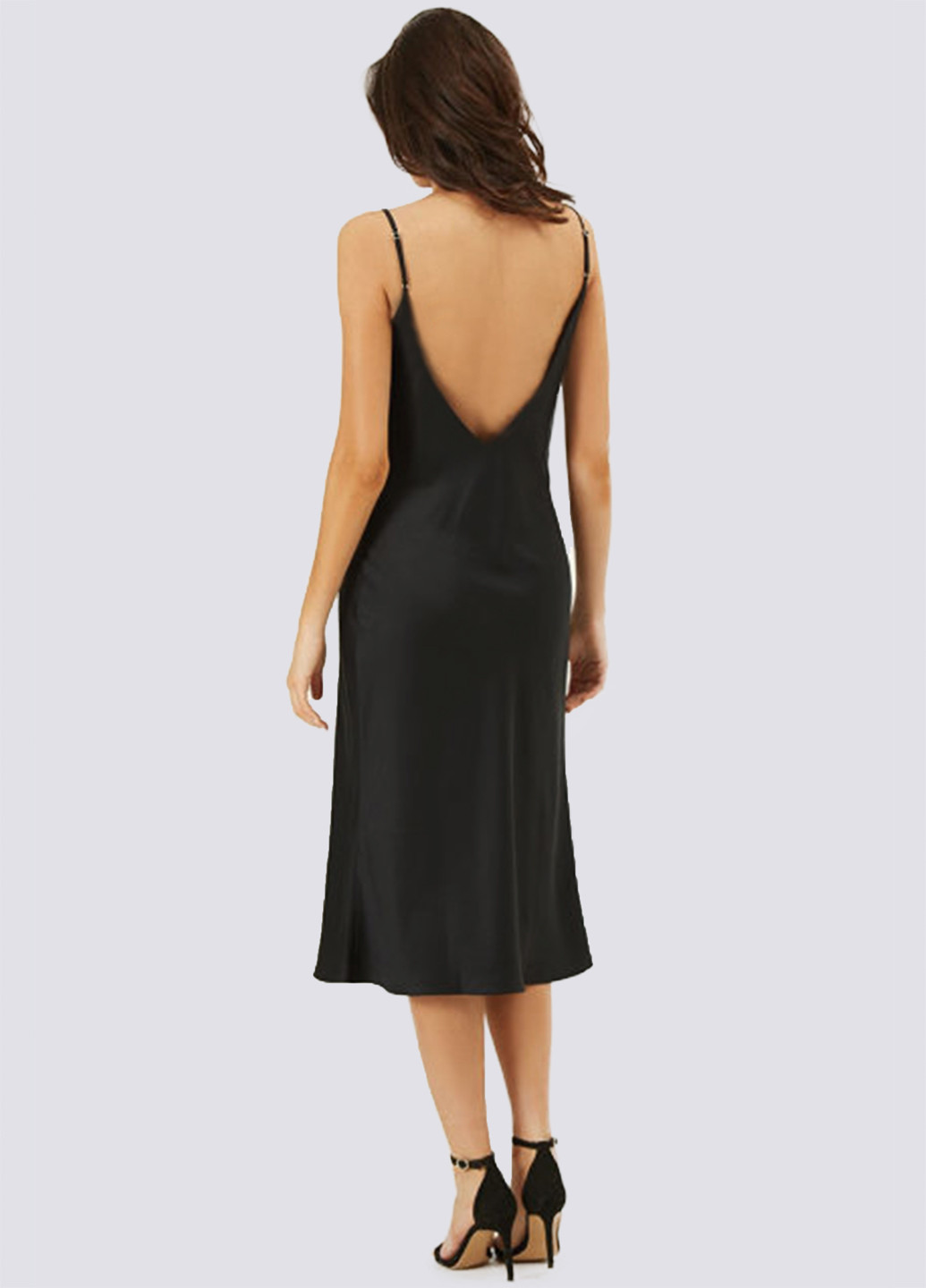 Чорна кежуал сукня комбінація з відкритою спиною, чорна сукня-комбінація, з відкритою спиною Egostyle однотонна