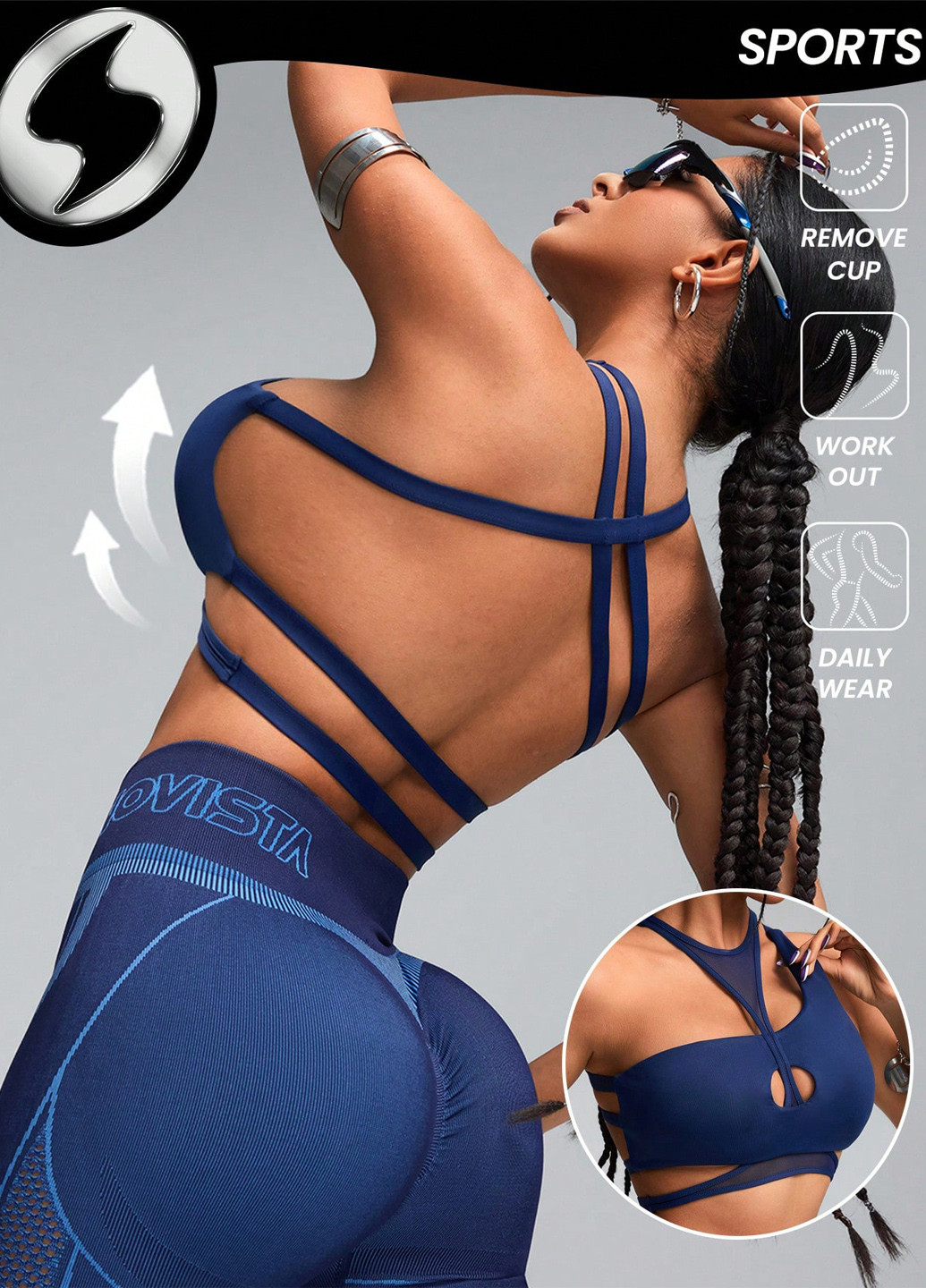 Тёмно-синий топ бюстгальтер SHEIN без косточек полиэстер