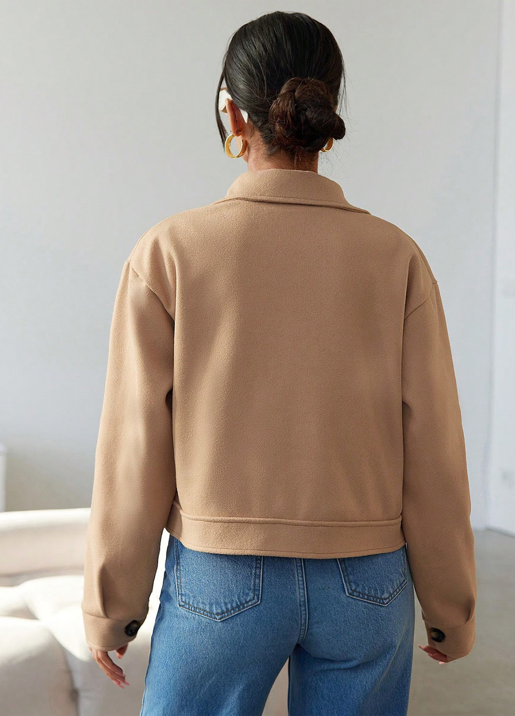 Темно-бежевое Кэжуал полупальто однобортное SHEIN однотонное