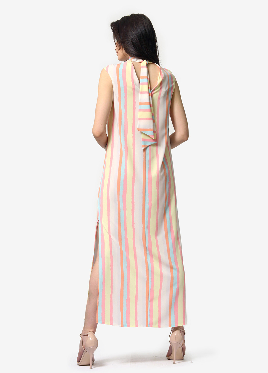 Молочное кэжуал платье а-силуэт Anette в полоску