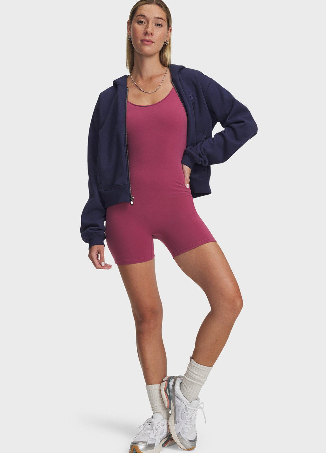 Комбінезон Under Armour комбінезон-шорти логотип рожево-ліловий спортивний поліестер