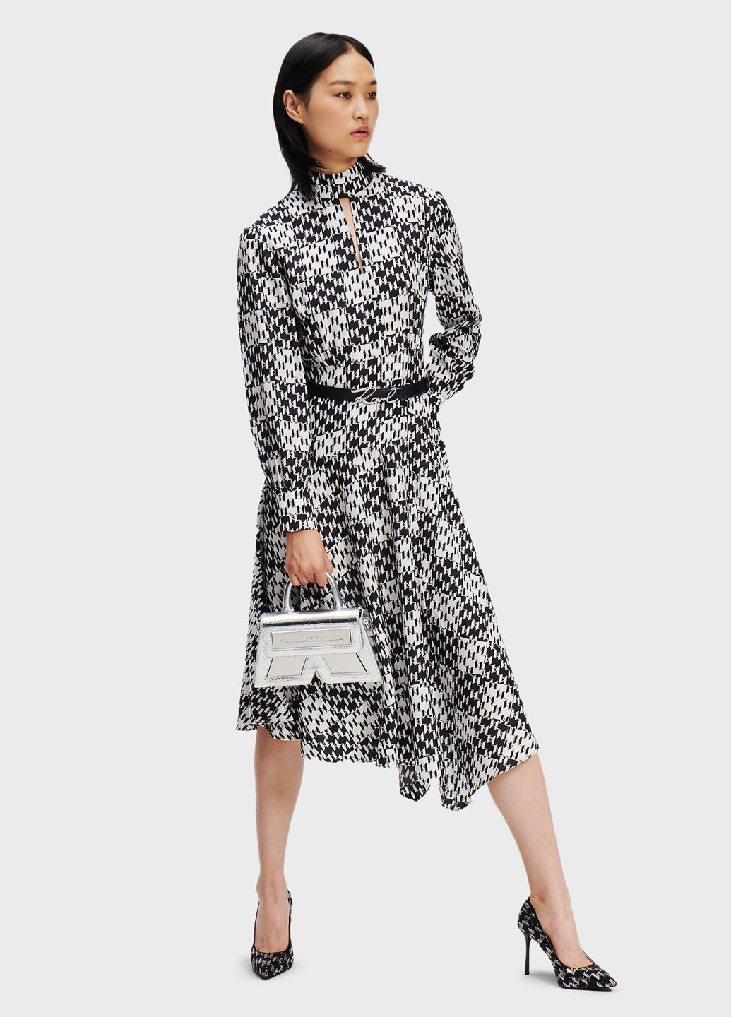 Черно-белое кэжуал платье клеш Karl Lagerfeld с геометрическим узором