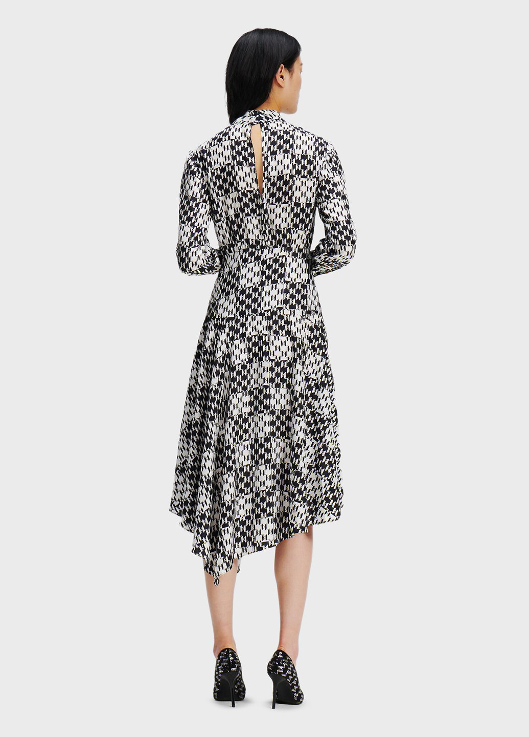 Черно-белое кэжуал платье клеш Karl Lagerfeld с геометрическим узором