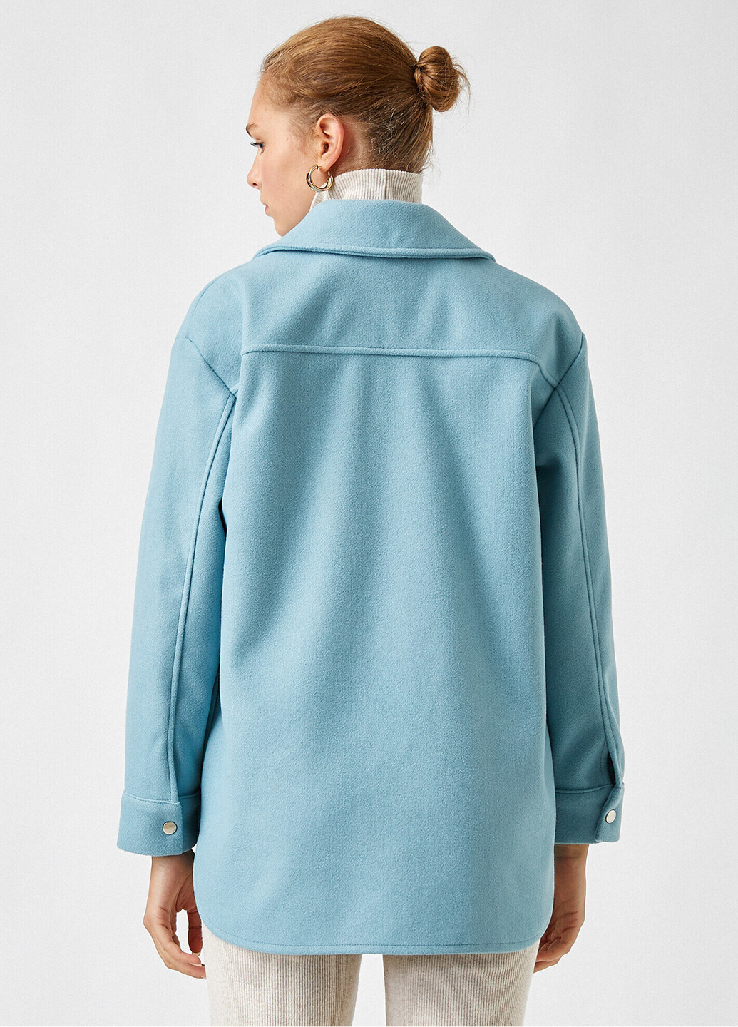 Куртка-рубашка KOTON однотонная голубая кэжуал