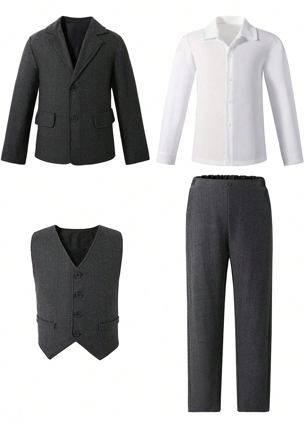 Темно-серый демисезонный костюм (пиджак, жилет, рубашка, брюки) брючный, с рубашкой SHEIN