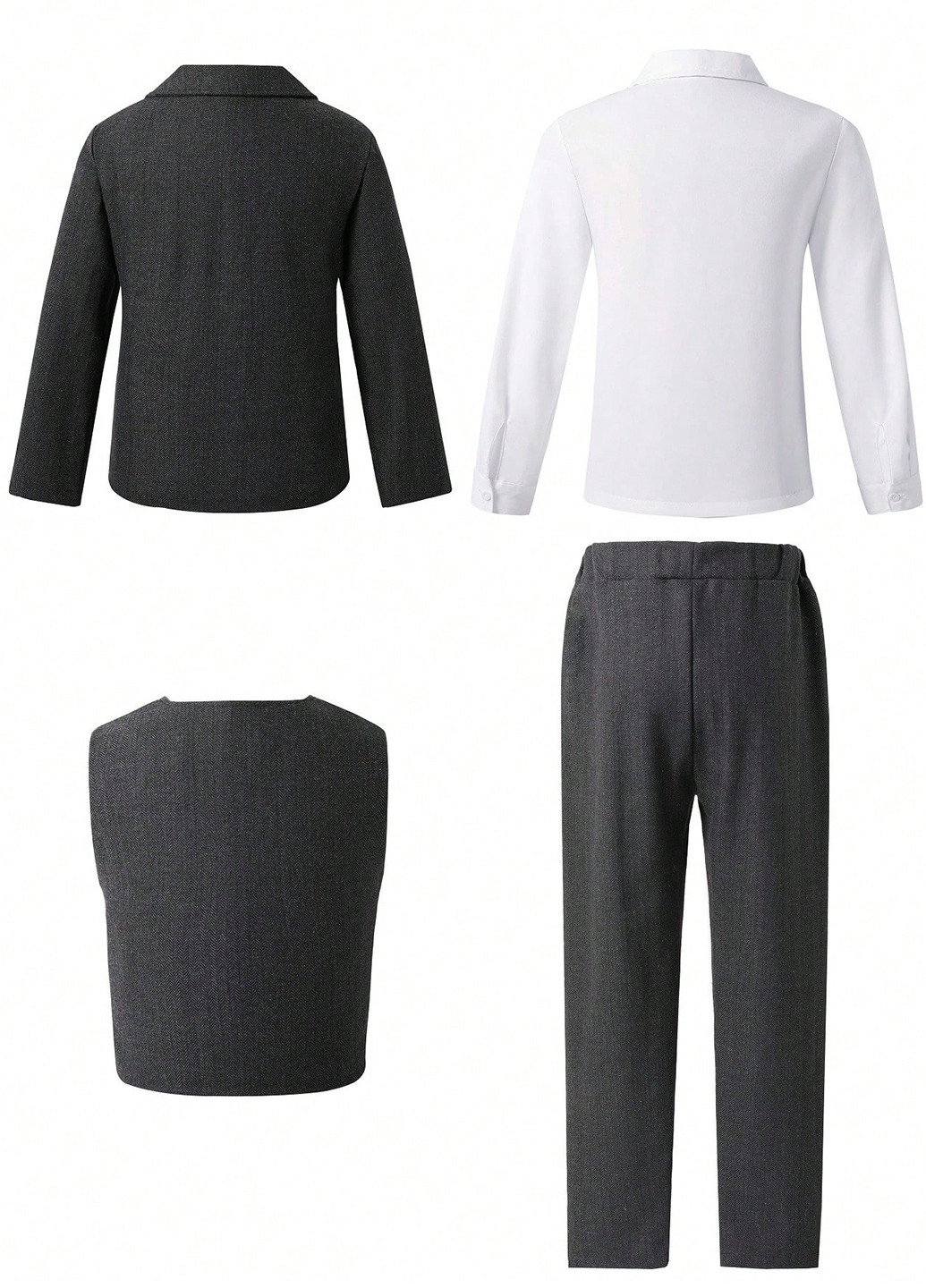 Темно-серый демисезонный костюм (пиджак, жилет, рубашка, брюки) брючный, с рубашкой SHEIN