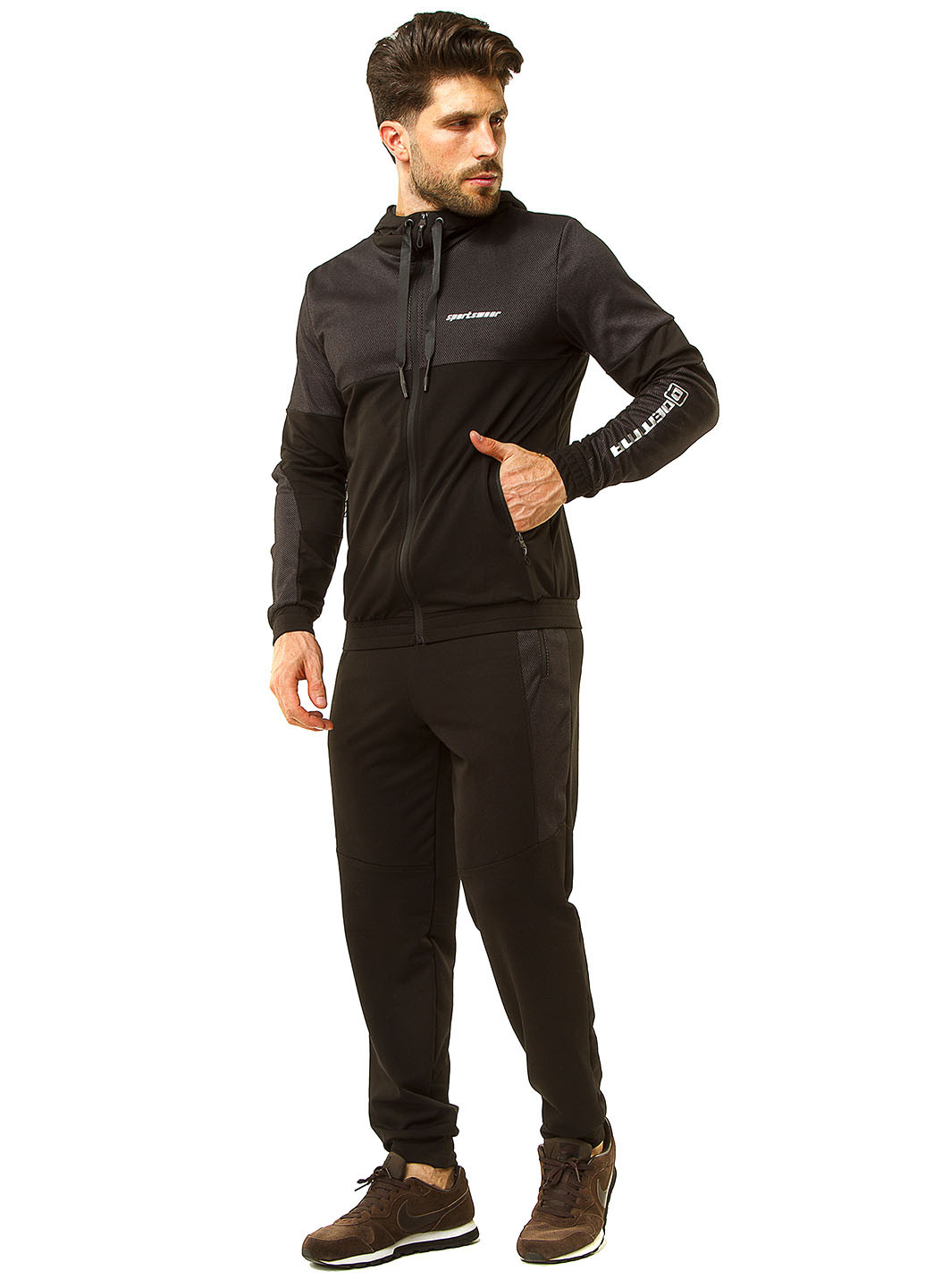 Черный демисезонный костюм (толстовка, брюки) брючный Demma